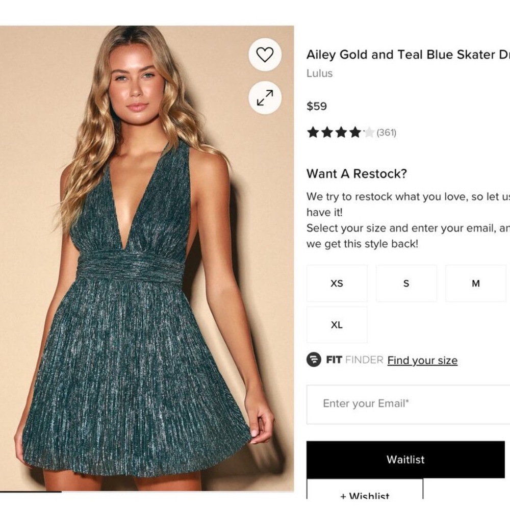 NWT Lulus Teal Blue Gold Shimmer Mini Skater Dress - Size L